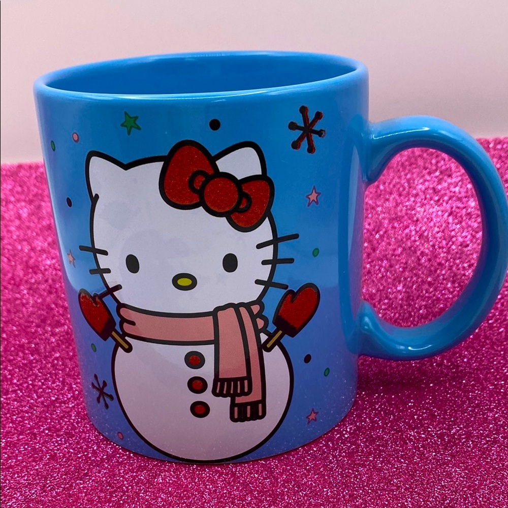 Sanrio Hello Kitty Christmas Snowman Pop Art Style Baby Blue Ceramic Mug